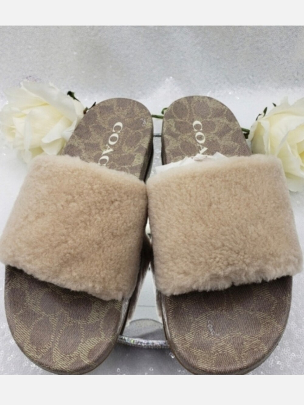 Coach Ulla Shearling Slide Neutral Color Ivory Slip-on Casual Comfort Women's 10